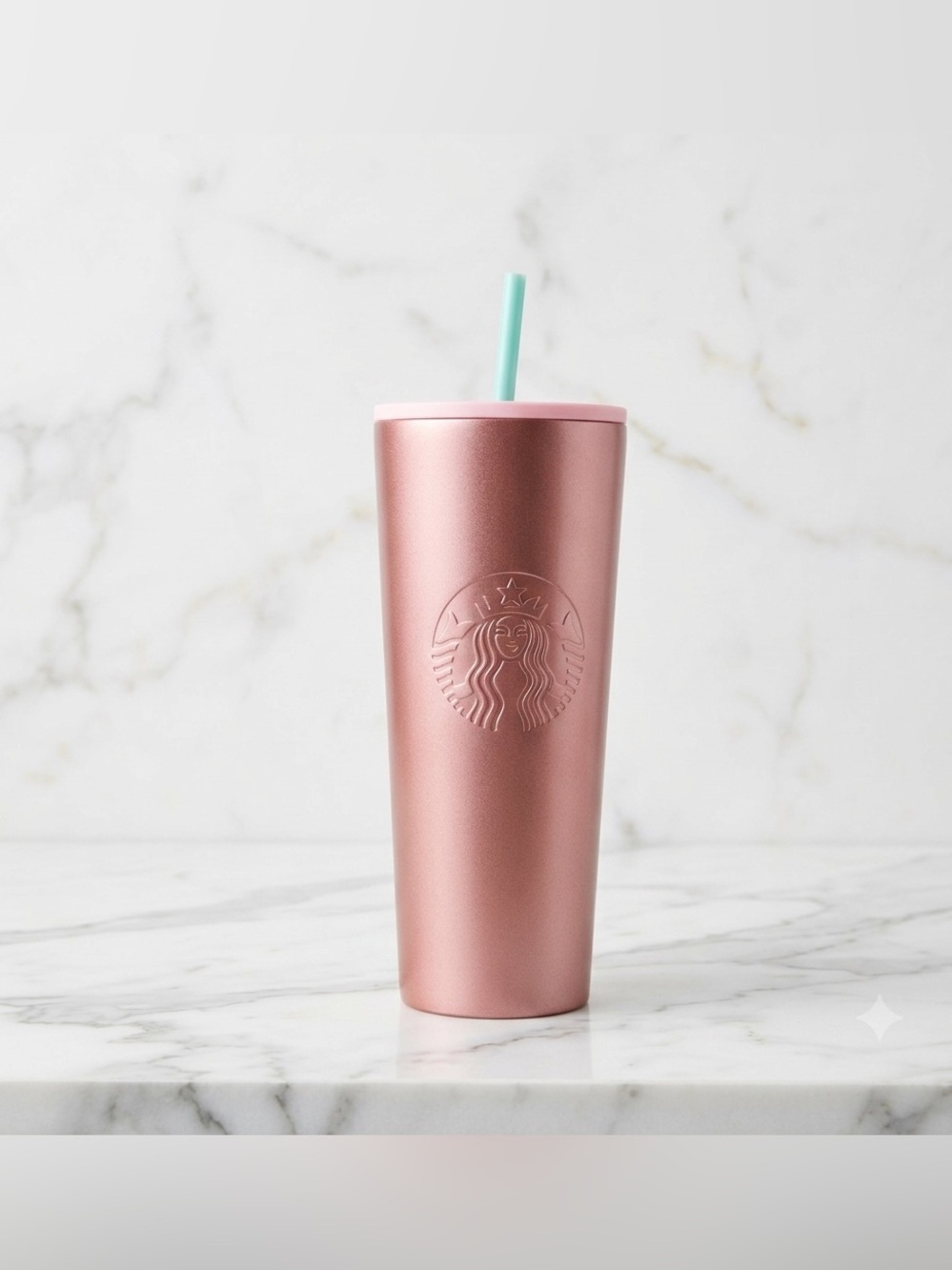 Starbucks 2019 Rose Gold Pink Glitter Stainless Steel Tumbler Green Straw 24 Oz